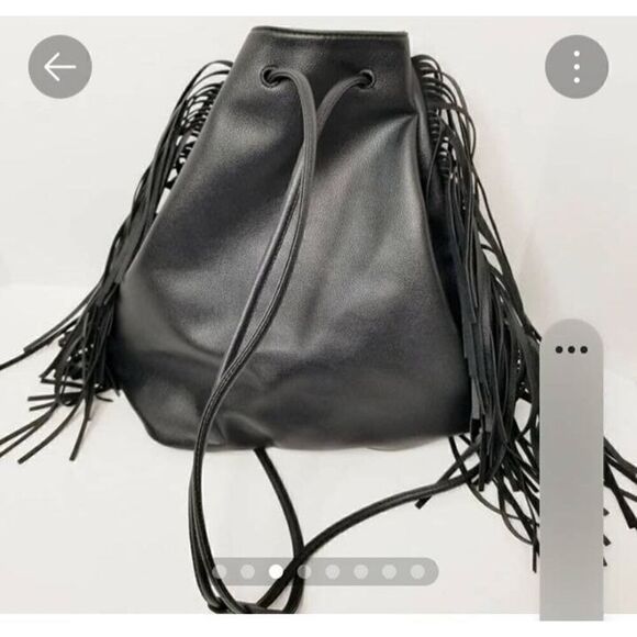 Victoria's secret fringe Bohemian Western Cinch drawstring backpack leather trav - Picture 3 of 4